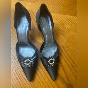 ANTONIO MELANI Black Satin  cocktail Heels with Embellishment size 6